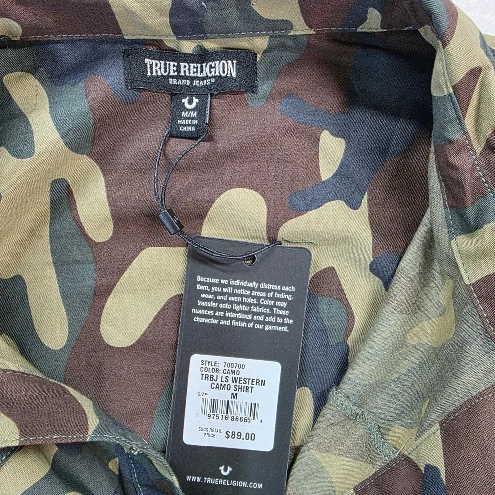 True Religion TRBJ LS Western Camo Shirt Mens M Snap Button Style 700700‎ NWT